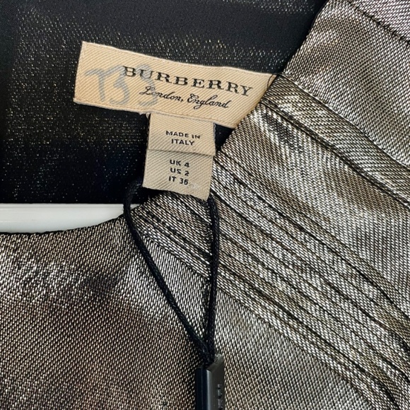 NWT Burberry Long-Sleeve Gold Metallic Ruffle-Trim Dress size US 2 - Picture 9 of 16